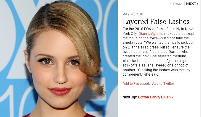  feed about Dianna Agron's (of Glee fame) lashes.